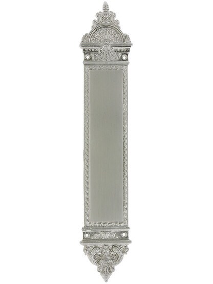 16 1/4 inch Blois Pattern Push Plate In Satin Nickel.